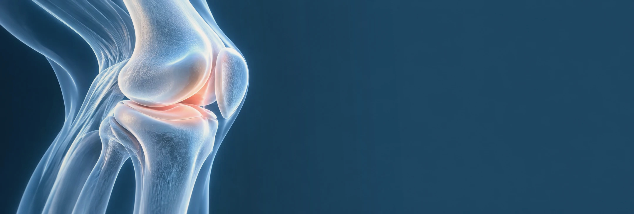 Representación artística de una rodilla en tonos azul y blanco.